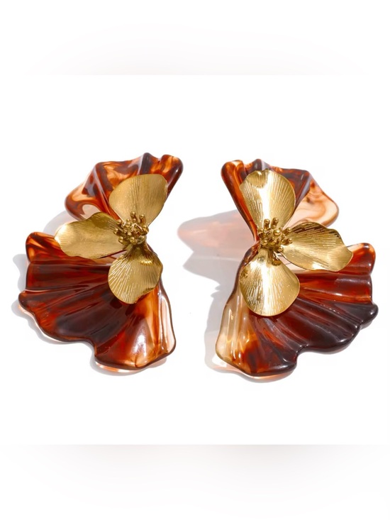 Anthropologie Jewelry - Golden Floral Statement Earrings – Tortoise Shell Resin Petals